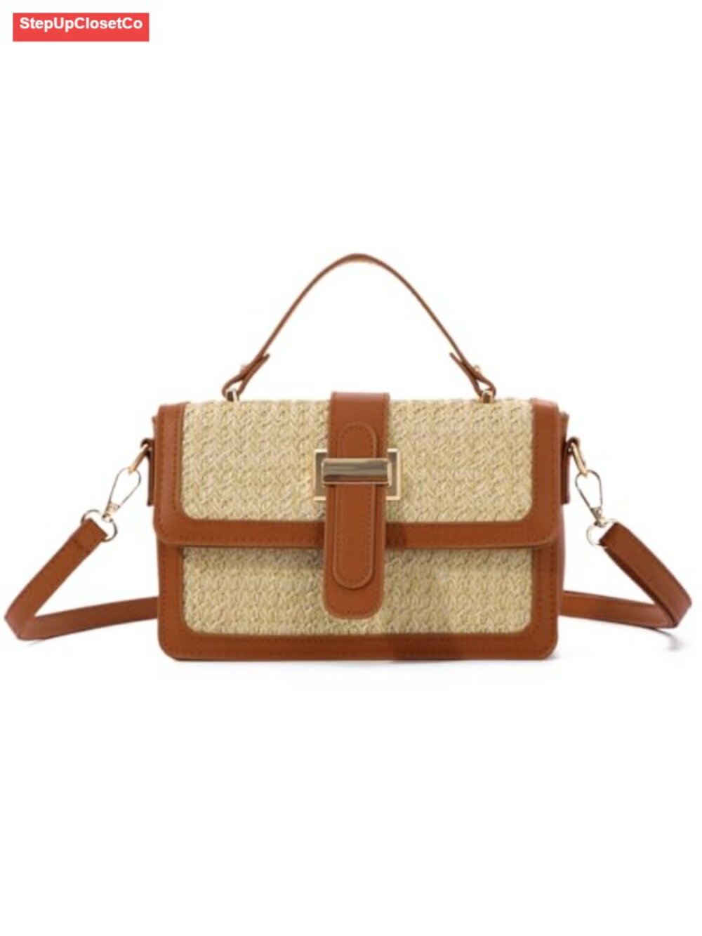 Woven Straw Crossbody Bag for Women Summer Beach Purse PU Leather Top Handle - Picture 1 of 6